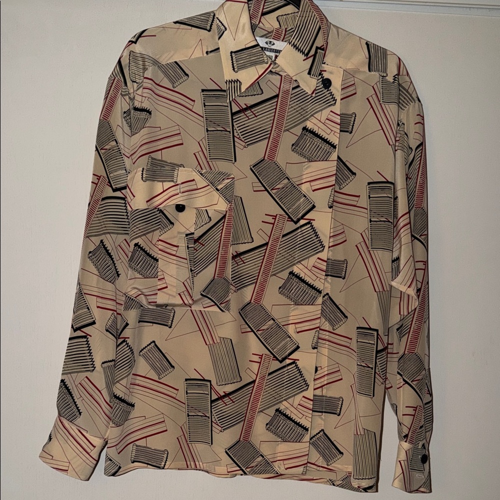 Karl Lagerfeld Beige and Black Patterned Button Down Shirt